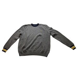 Fred Perry Men's XXL Crewneck Sweater Heather Grey Striped Cuffs Laurel Wreath